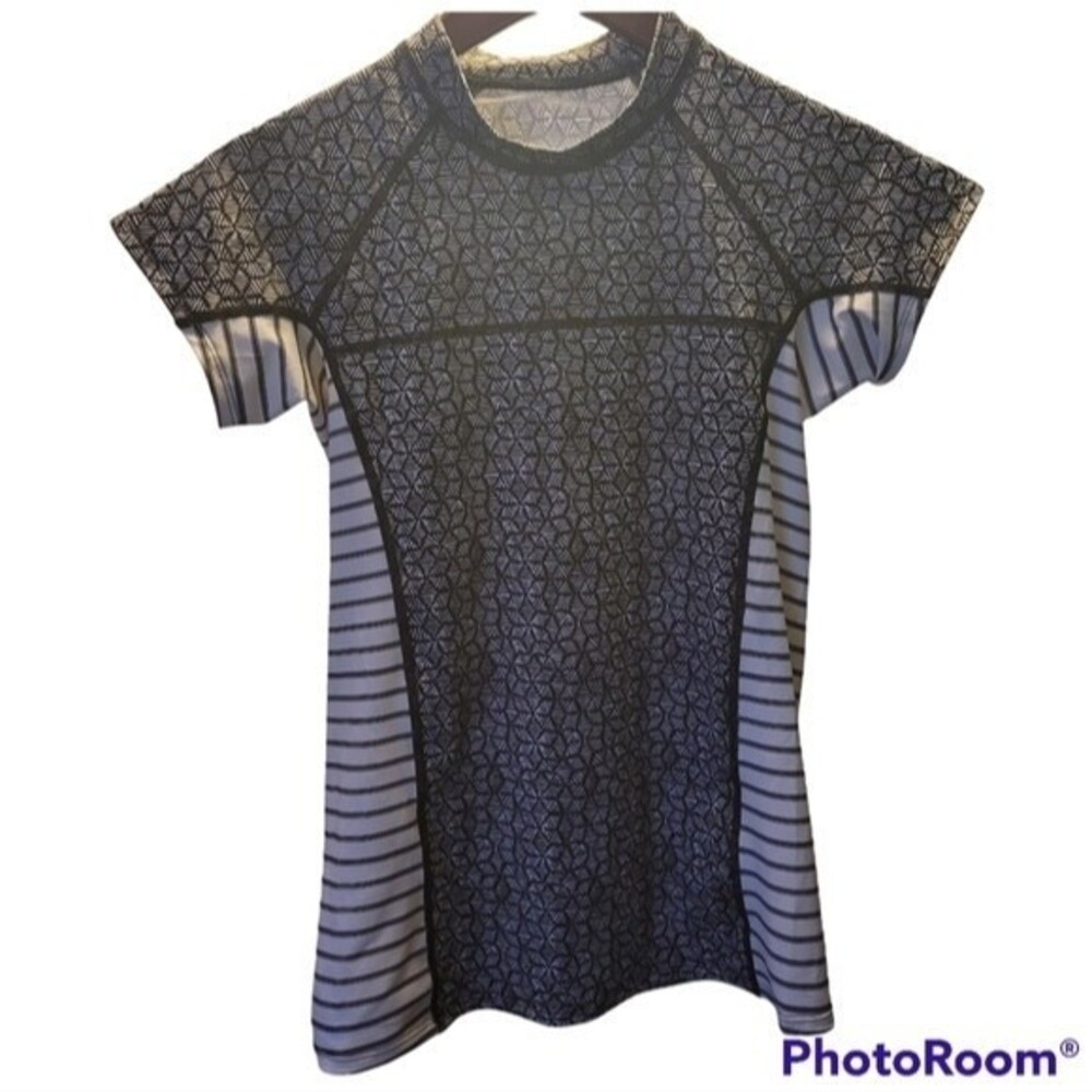 Patagonia Coastal Parisian Preppy Black White Stripe Surf Shirt Rash Guard S